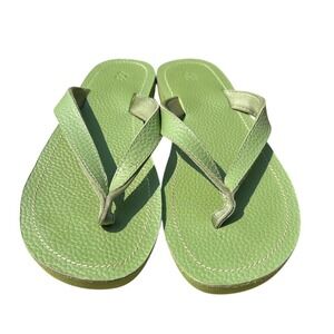 Birdies Mens Flip Flop Sandals Lime Green Pebbled Leather Summer Beach Resort